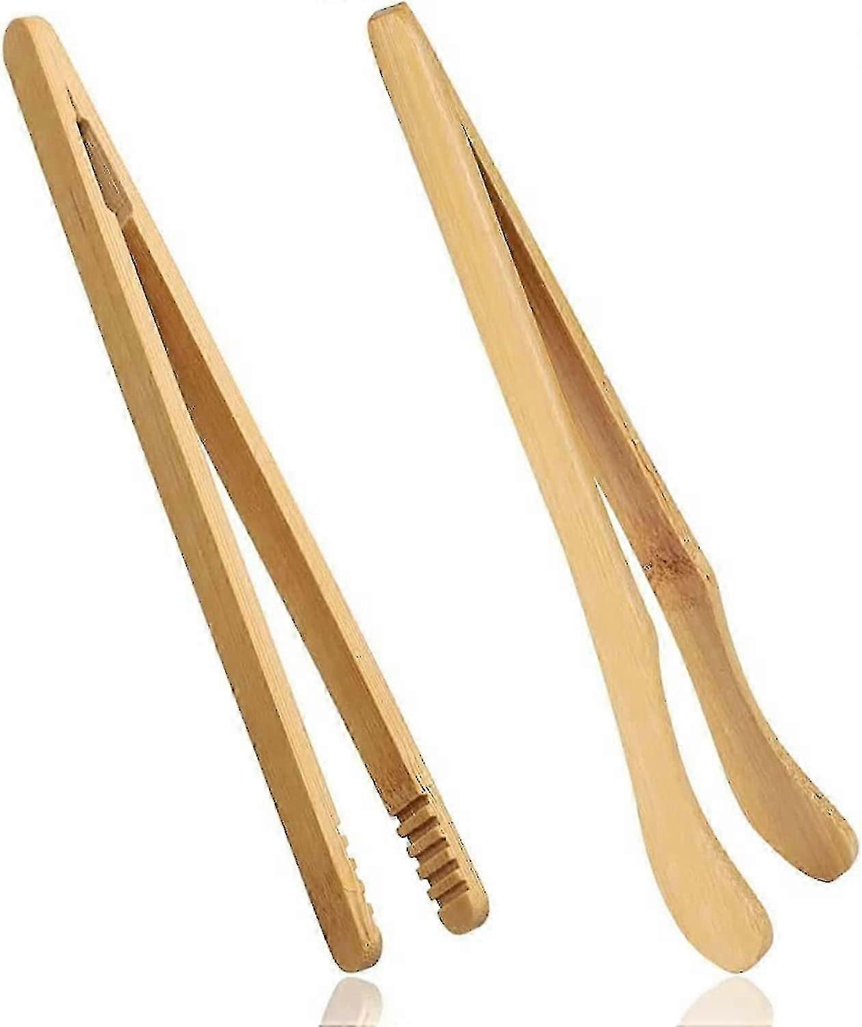 2 pinças de torradeira de bambu, pinças de madeira de 18 cm/7 polegadas, pinças de cozinha de bambu reutilizáveis
