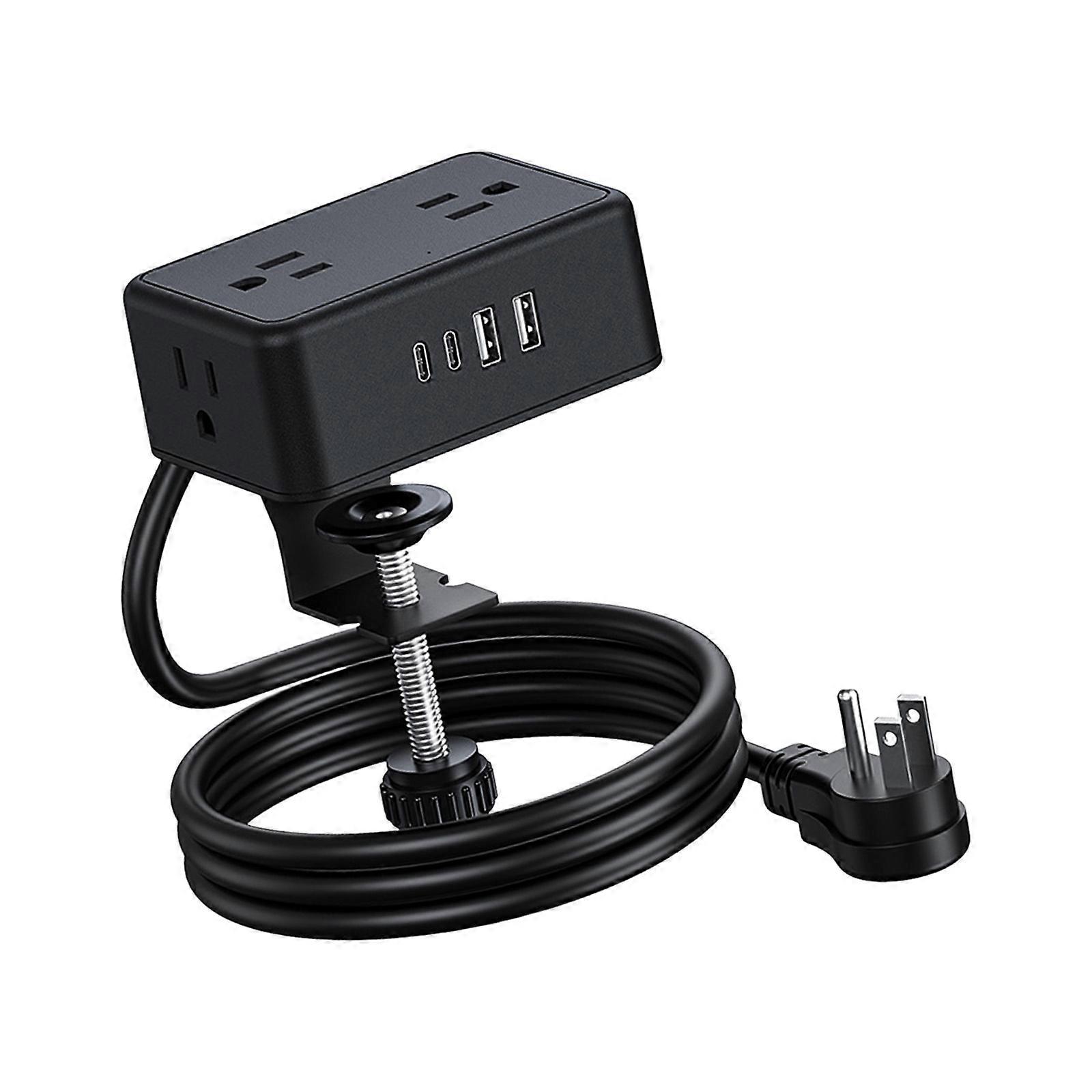 Clamp Desk Mounted Power Strips 4AC Outlets 2 USB A 2 USB C Port PD20W Chargers 200cm Cord with Safety Protections Multicolor