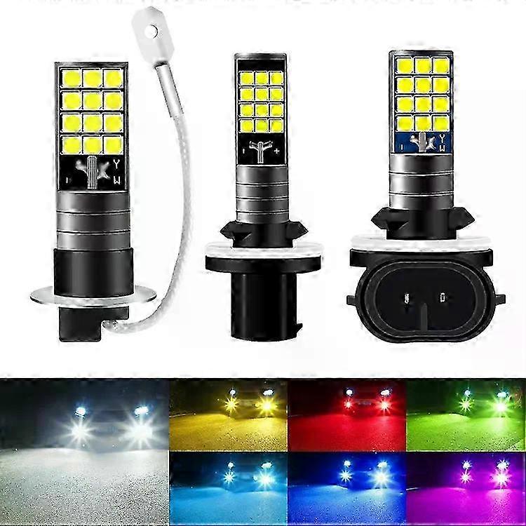 2 ampoules LED H3 H27 881 880 pour feux de brouillard, ultra-lumineuses, pour feux de jour, 12 V, 6000 K, blanc, bleu, jaune, vert, 25-26