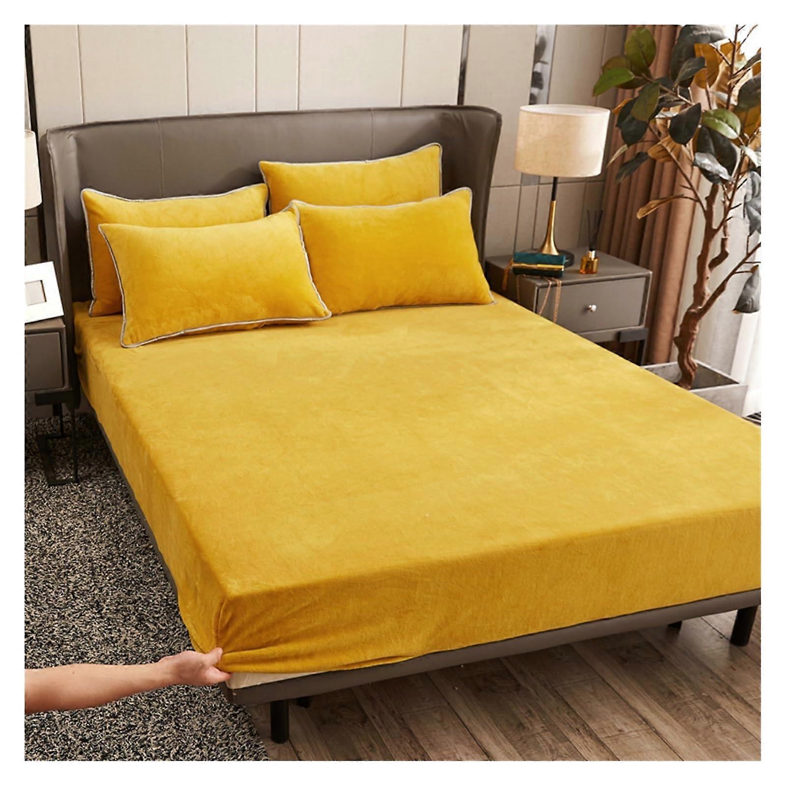 Winter Bed Sheets 1Piece Velvet Fabric Fitted Sheet 150X200X25CM Color 7 Soft Touch Elastic