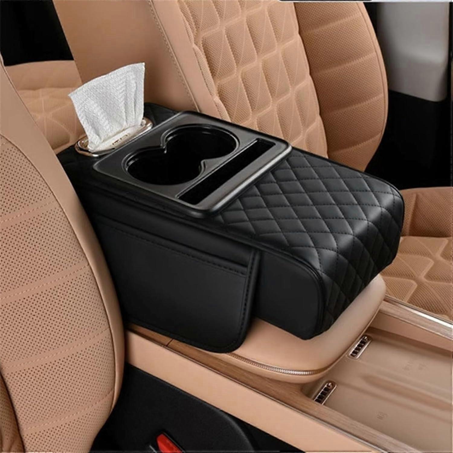 Integrated Pressurized Multifunctional Car Armrest Pad, Height Adjustable Cushion for All Car Models, Comfortable Black Support
