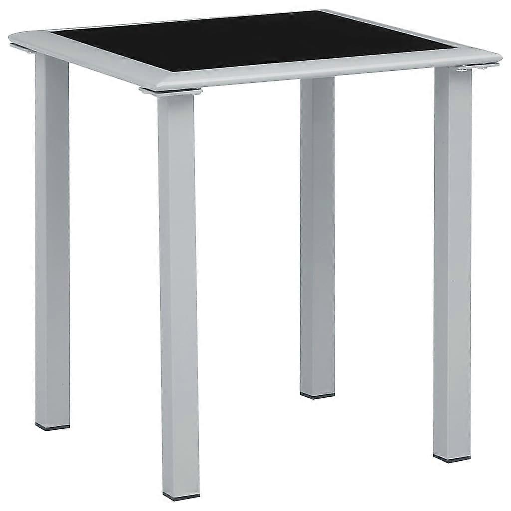 Garden table black and silver 41x41x45 cm steel and glass