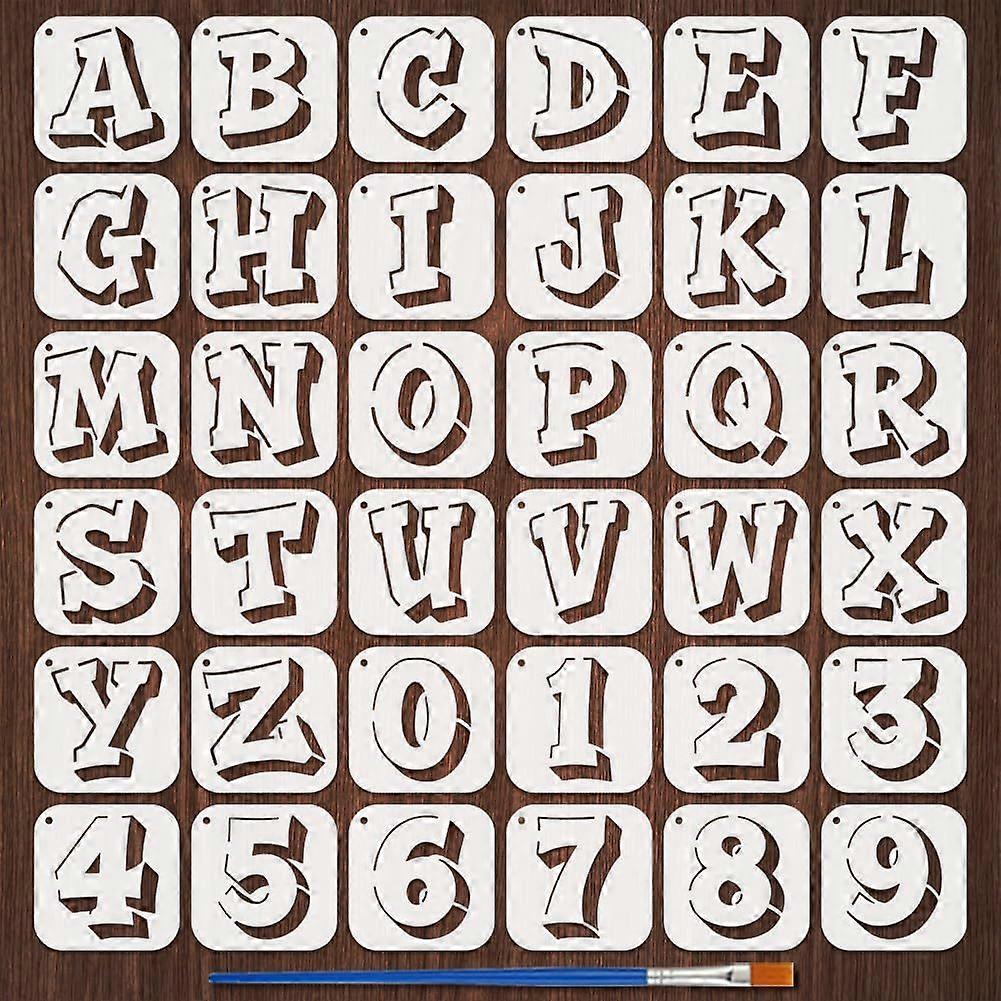 36PCS Graffiti Doodle Letters and Numbers Stencils with 1Pc Plastic Brush 3.9x3.9inch Graffiti Letters Stencil Decorative Numbers Stencil Decorative T