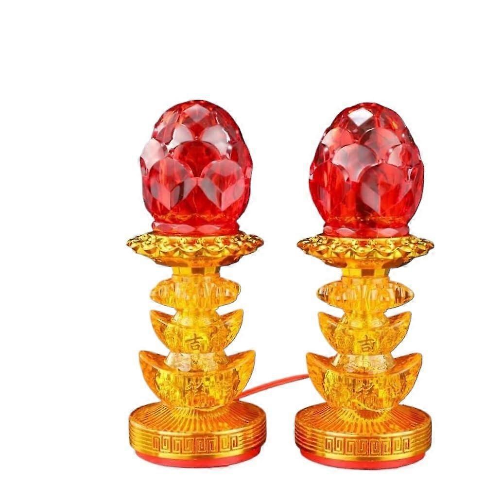 Lotus LED Crystal Ingot Lamps Set of 2, 22.5cm Long Bright Red Plugin Temple Offering