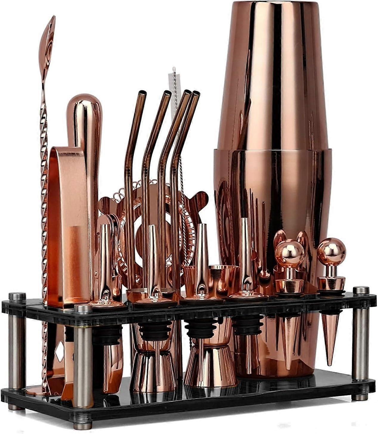 Cocktail Shaker Set 20Pcs Rose Gold Bartender Kit with Rotating Acrylic Stand for Home Bar and Mixed Drinks