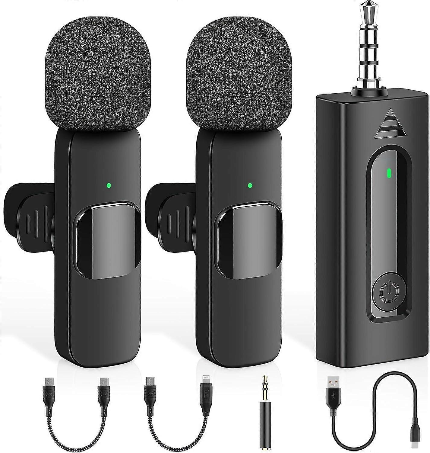 4 in 1 Professional Wireless Lavalier Microphone - 2 Pack Mini Microphone, Noise Reduction