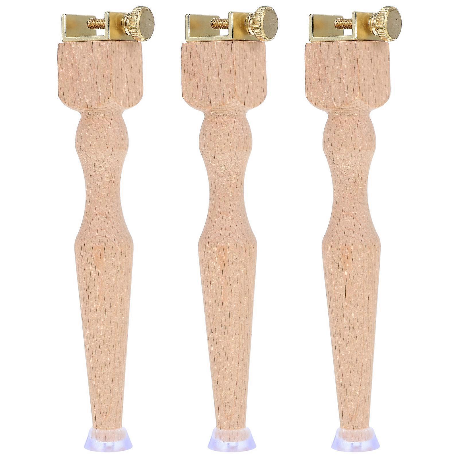 3Pcs Beige Wooden Needlework Stand For Experienced Crafters Versatile Compatibility Tabletop Embroidery Projects