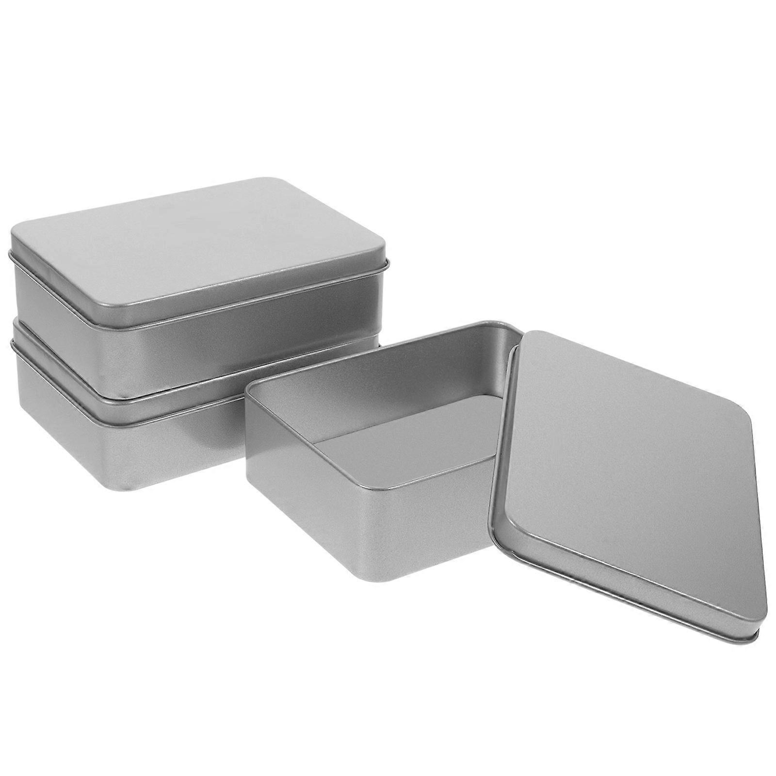 3Pcs Silver Metal Rectangular Boxes for Storage Tinplate Container