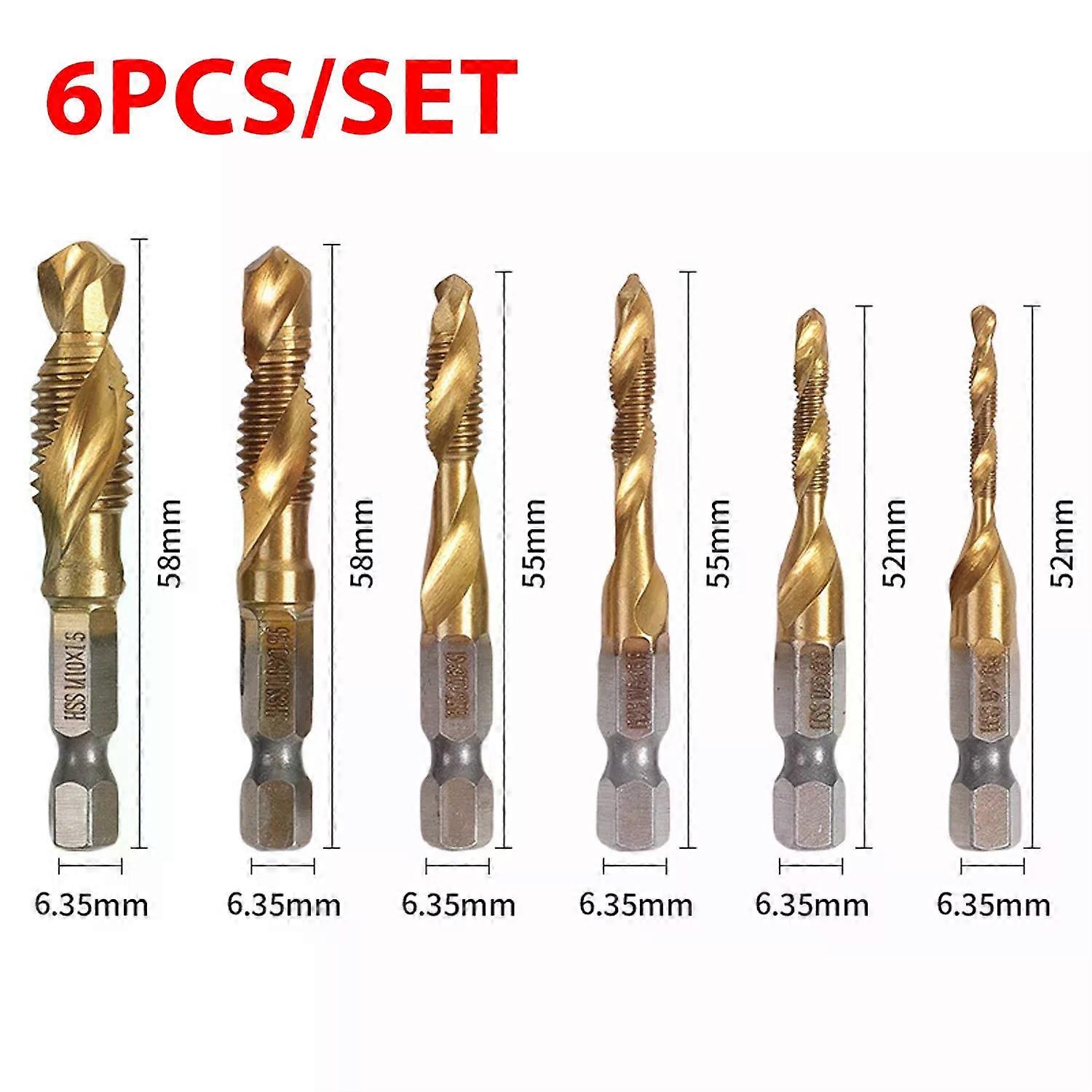 HSS Composite Screw Tap Hex Shank Drill Bits Set Countersink  Combination Metric Thread Taps Drill Bits Coated Drilling Tools