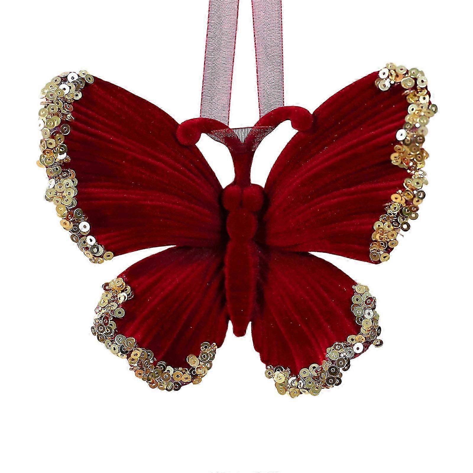 Sequins Velvety Butterfly/Deer/Snowflake Hanging Ornament Shatterproof Christmas Tree Decoration For Mantels Window Multicolor