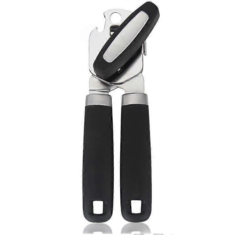 Manual Magnetic Can Opener with Bottle Opener, Ergonomic Non‑Slip Grip for Seniors, Black