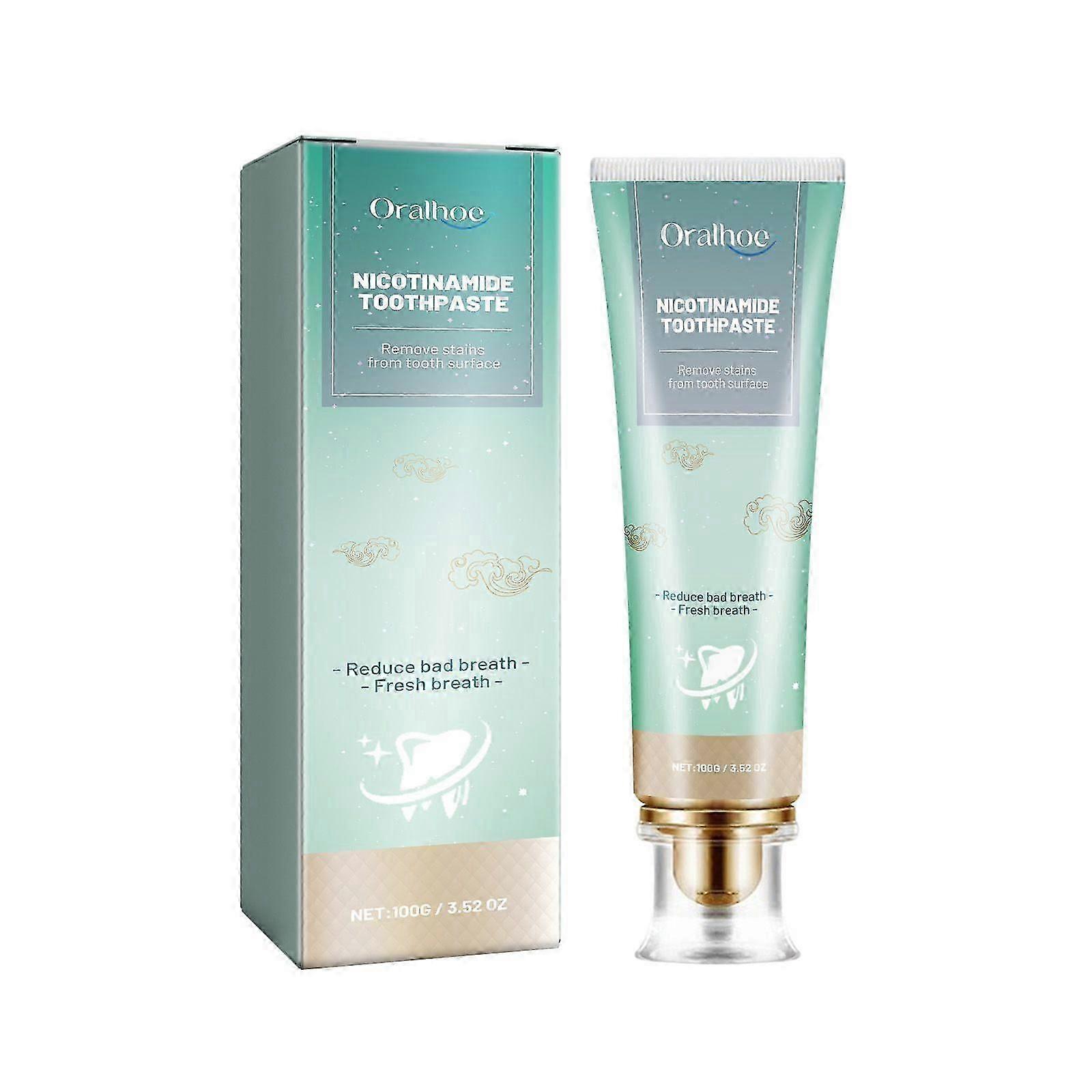 Nicotinamide Toothpaste contains niacinamide, mint leaf extract, and sodium phytate