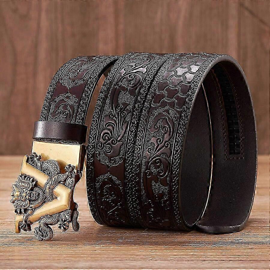 35cm Mode Prägling Retro Manliga Bälten För Män Företag Kohud Äkta Läder Bälte Drake Mönster Automatisk Spänne Rem