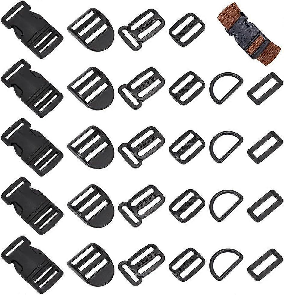 60pcs Plastic Buckle Set 10pcs Ladder Lock Slider Buckle 10pcs Side Release Buckle 20pcs Tri-Glide Adjuster Buckle 10pcs D-ring 10pcs Rectangle Loop B