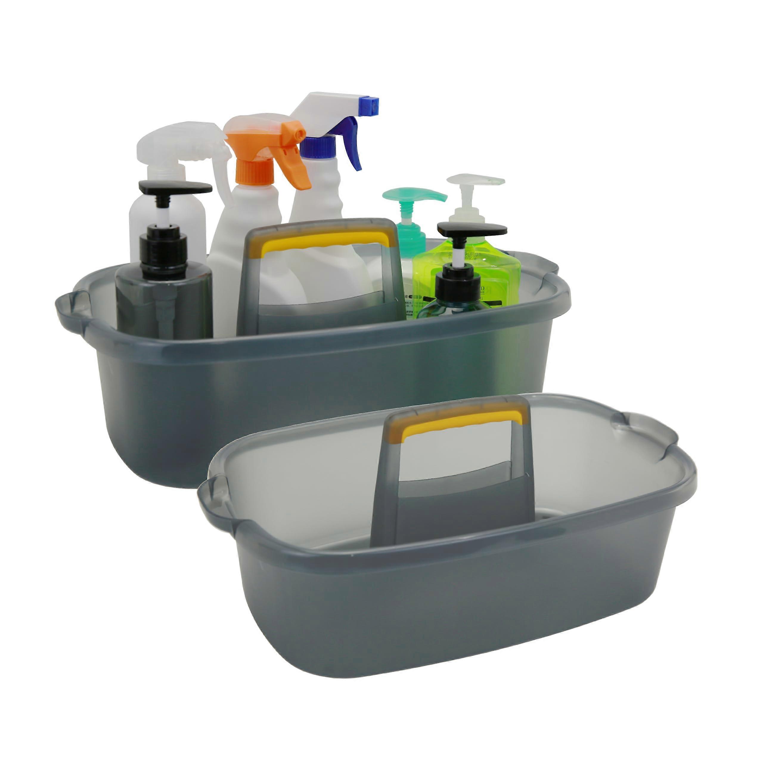 Cleaning Caddy with Handle, Durable SpaceSaving Organizer Basket for Bathroom and Under Sink Storage, Translucent Gray 2 Pack