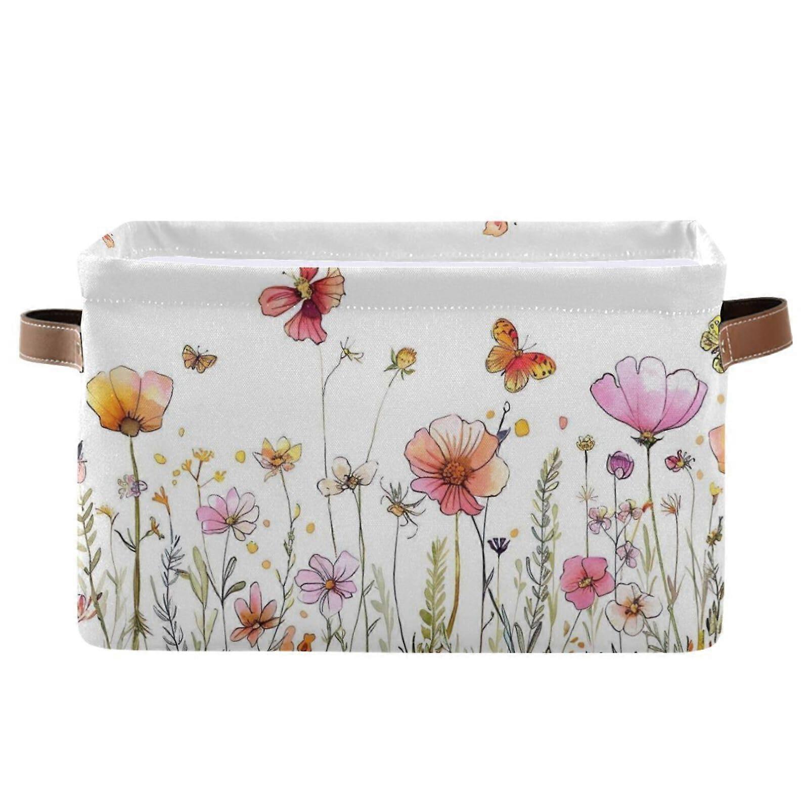 Large Canvas Collapsible Storage Bin with Leather Handles, Waterproof Lining for Home Organization