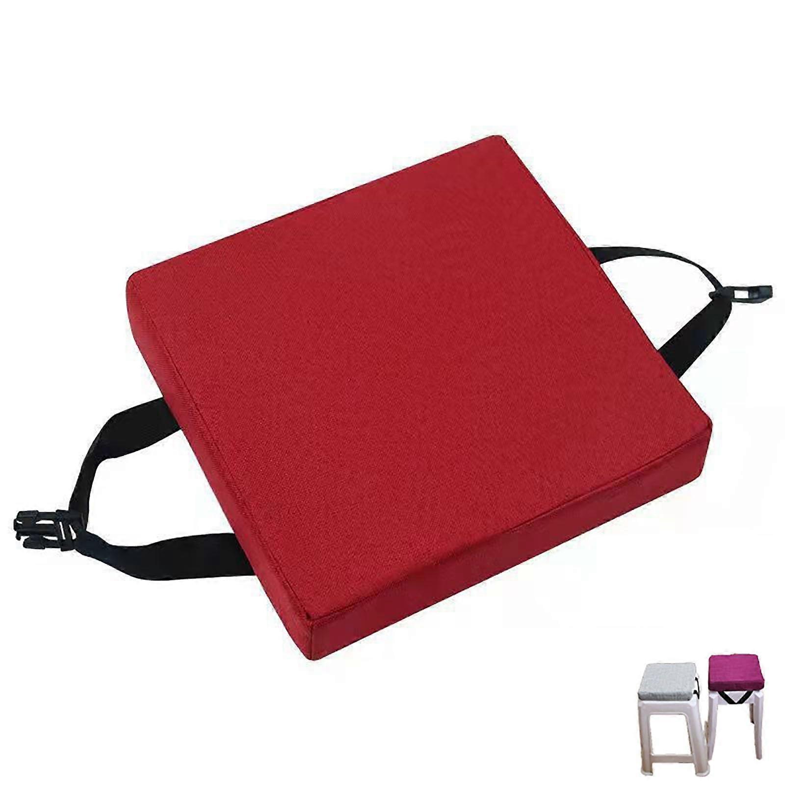 Stool Cushion with NonSlip Buckle Strap, Breathable Linen, Washable Cover, Rectangular Foam Pad for Bar Stools, Kitchen Chairs, 16x16x2in Red
