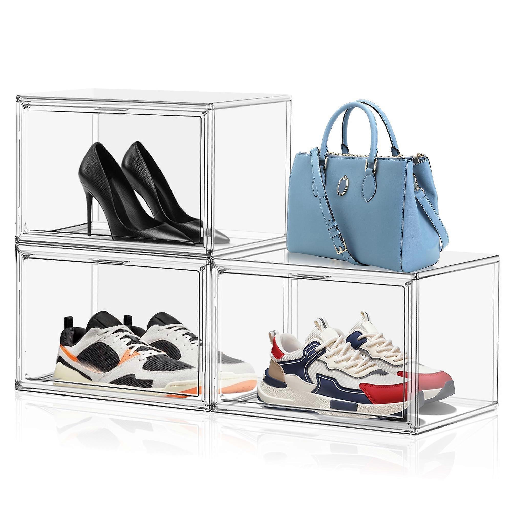 3 Pack Clear Shoe Storage Box XLarge Stackable Sneaker Display Case with Magnetic Door for Closet