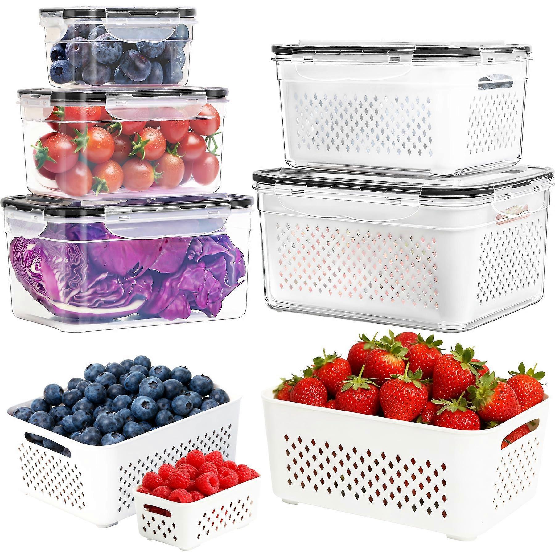 5Pack Produce Saver Containers with Airtight Seal and Removable Colander, BPA Fruit Storage for Fridge