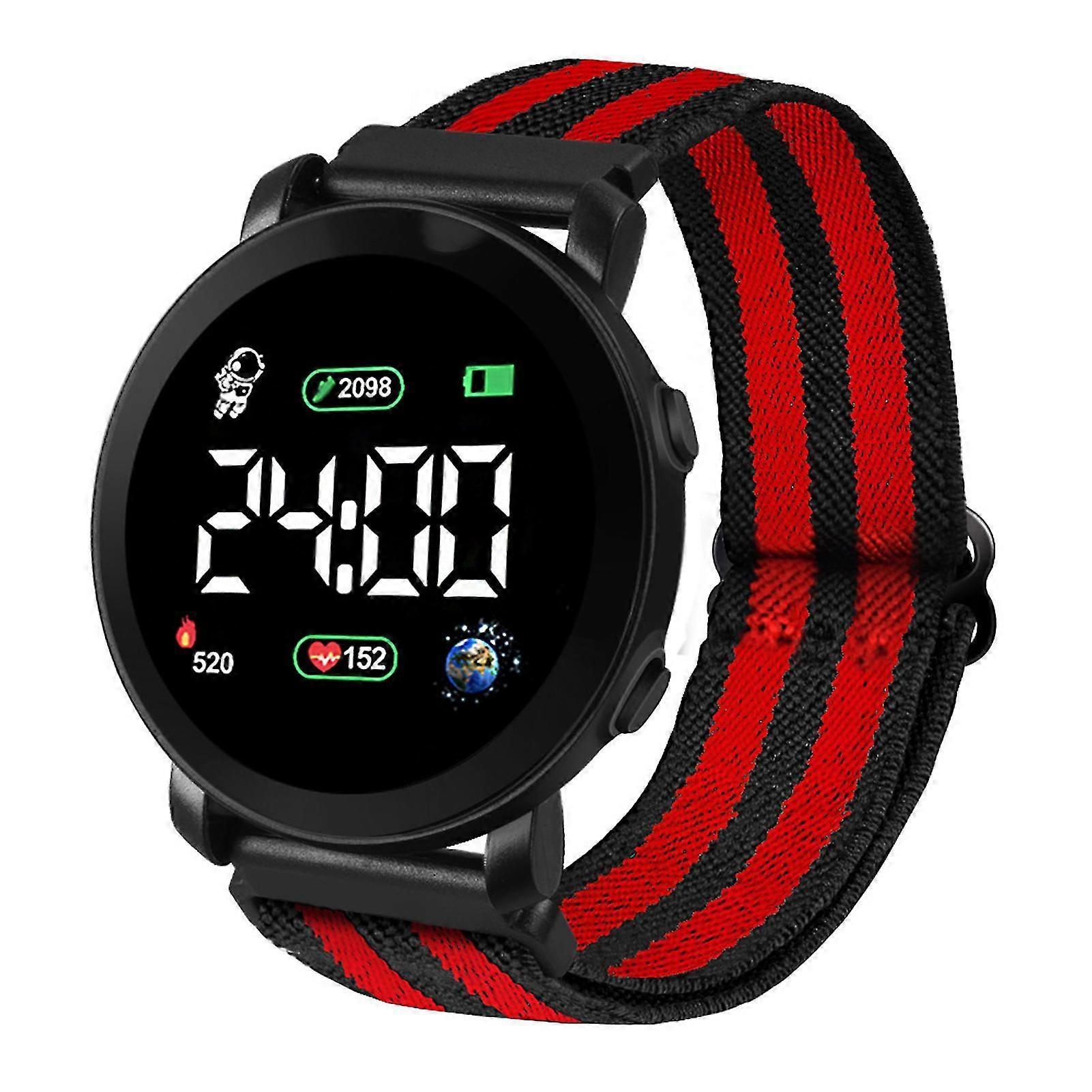 Led Electronic Watch Elastic Band Multifunctional Luminous Round Dial Adjustable Time/date Display Braided Electronic Digital Wrist Watch Clock