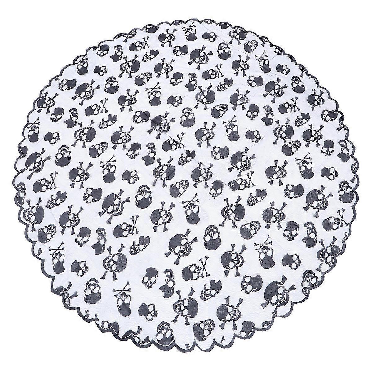Round Tablecloth Black Skull for Decoration 3Pcs Halloween Polyester Tablecloth