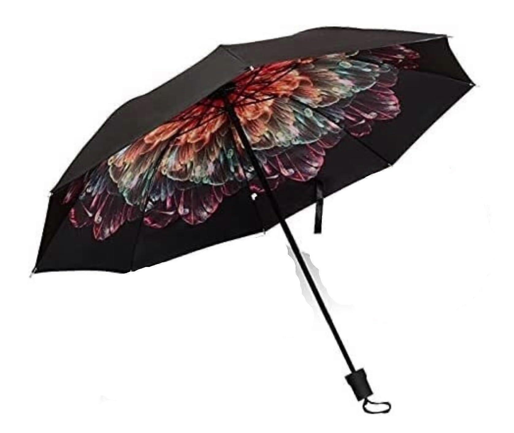 Windproof Travel Umbrella with UVBlocking Vinyl Canopy, Compact ThreeFold Sun Rain Design