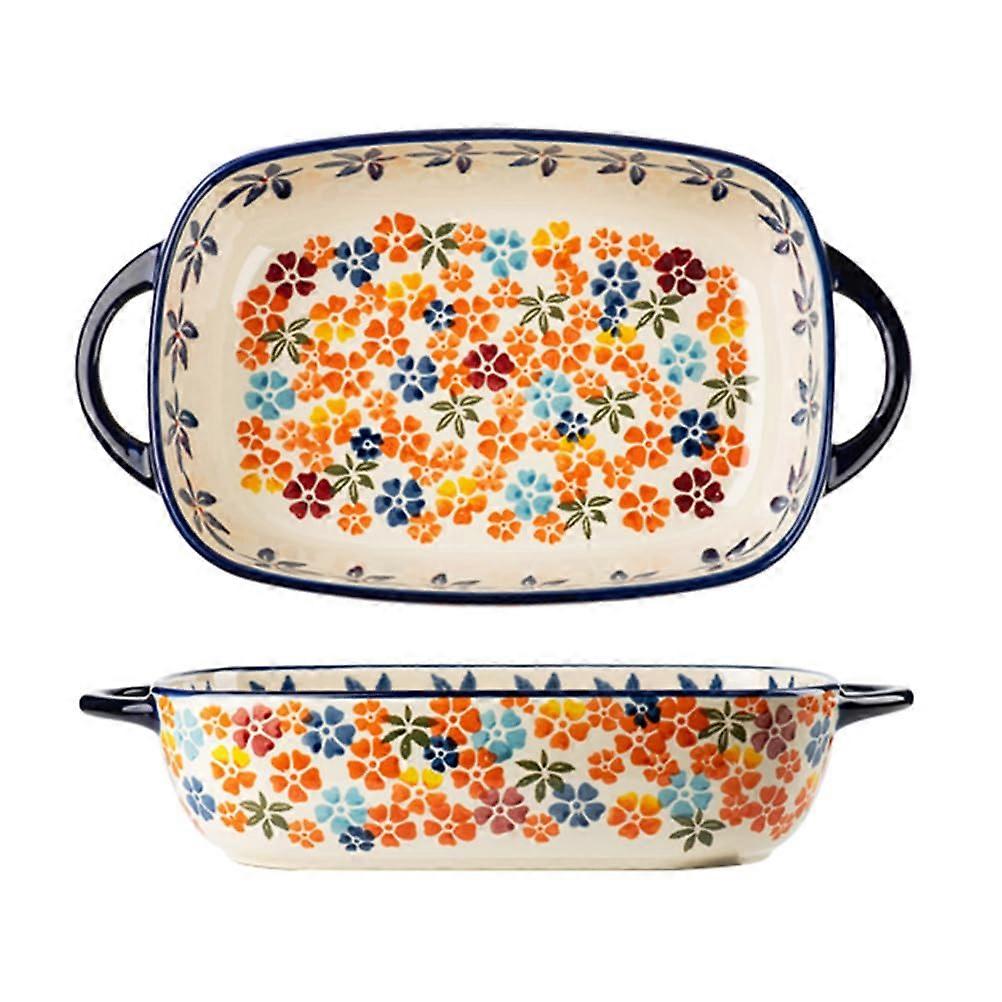 Large Rectangular Ceramic Baking Dish with Colorful Flower Design, Deep Lasagna Pan Oven Safe