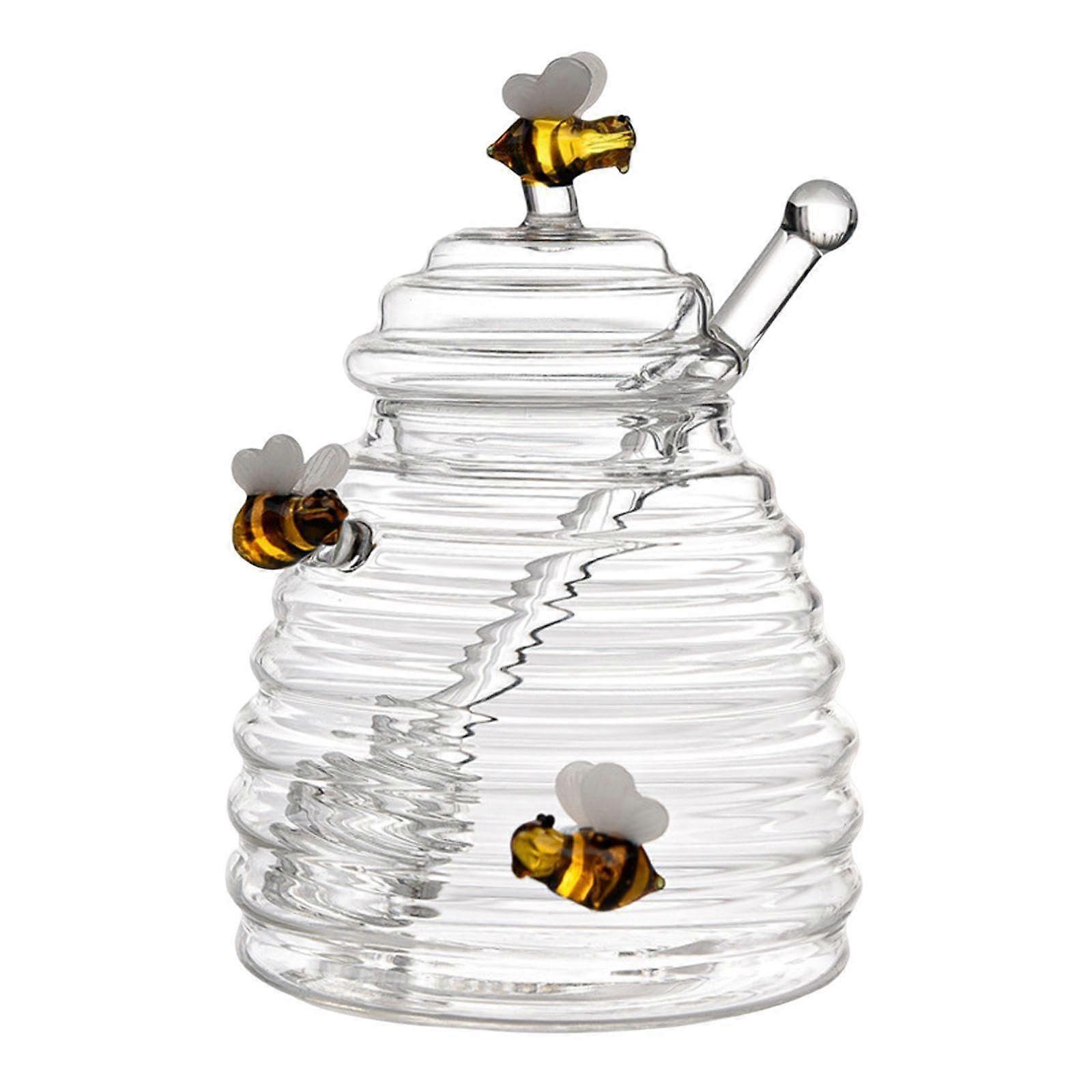 Glass Honey Jar with Lid and Dipper, LeakProof Clear Container for Easy Kitchen Storage