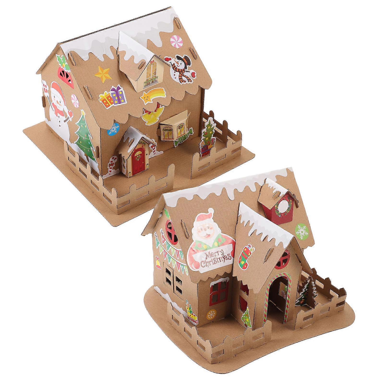 Christmas Small House for Decoration 2Sets DIY Creative Luminous Cottage