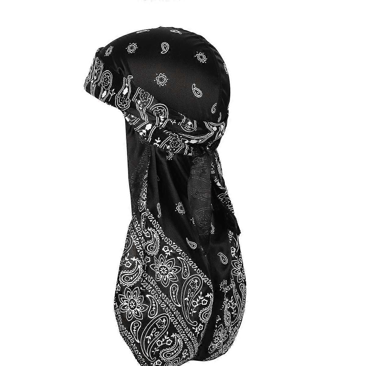 Durag and Wave Cap Set Black Silk Long Tail Adjustable Fit Full Hair Coverage for Men