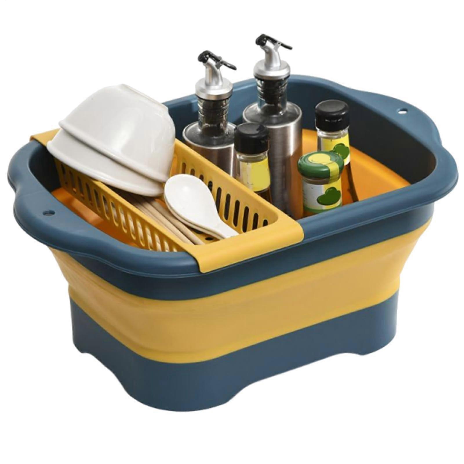 Foldable Washing Basin with Drain Rack for Kitchen Camping RV Vegetable Cleaning Outdoor Use
