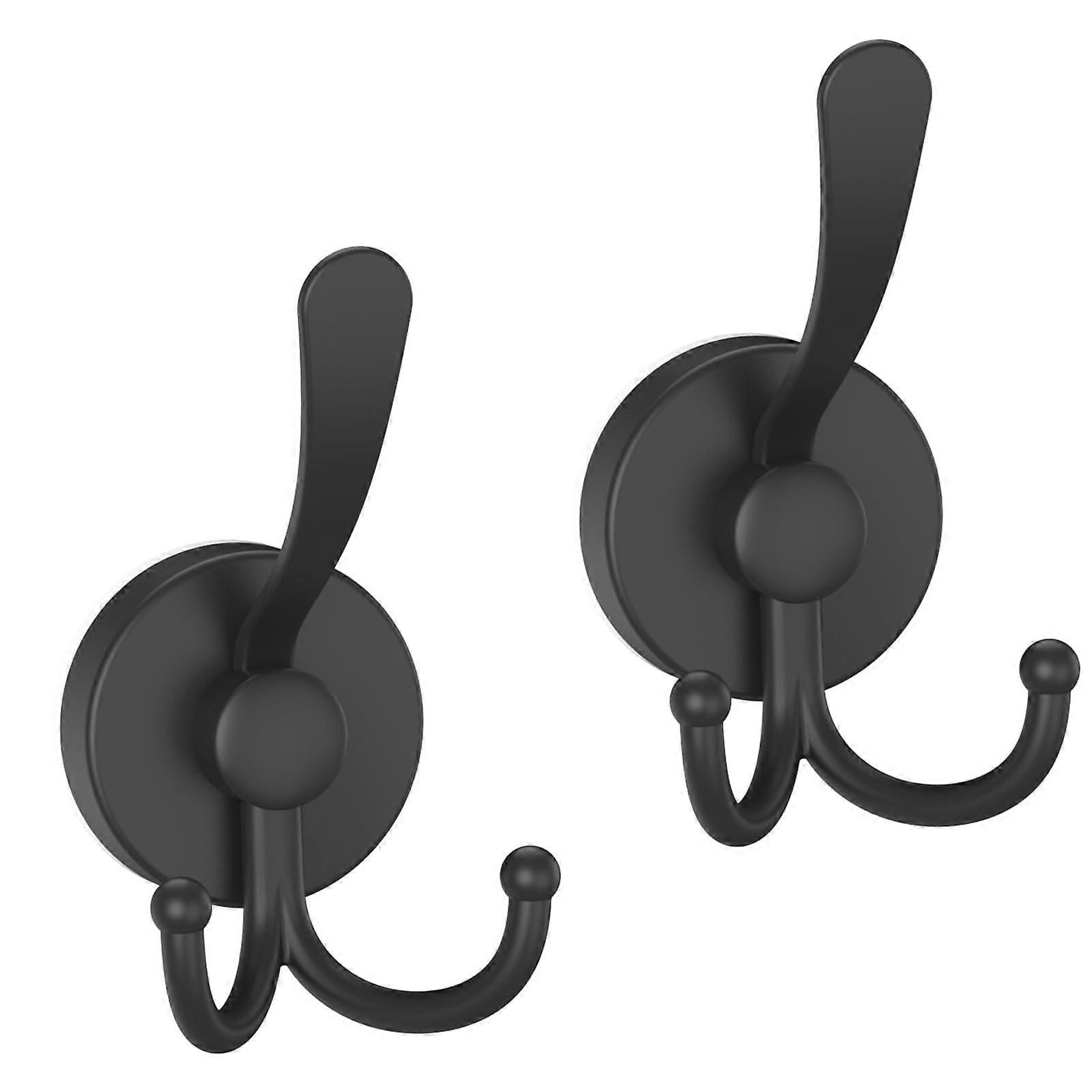 Heavy Duty Shower Suction Hooks Rustproof Dual Hook for Bathroom Towels Damage 2 Pack Black