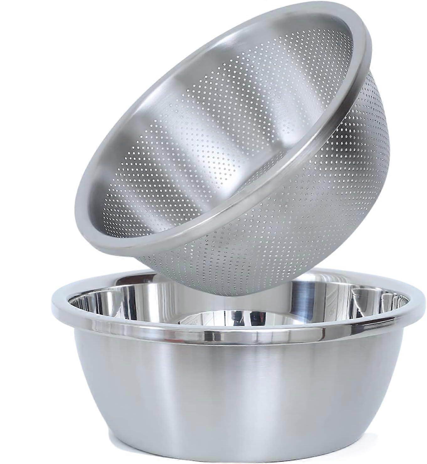 Stainless Steel Colander Bowl Set 316L Double Layer Strainer with Base for Kitchen 32cm
