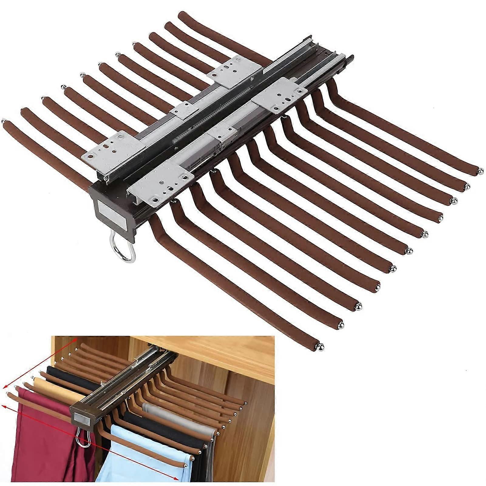 Double Row Pull Out Pants Rack Space Saving Wardrobe Organizer Heavy Duty Sliding Hanger 48cm