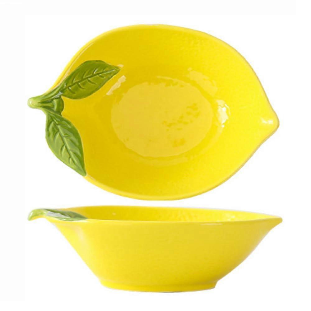 Ceramic Fruit Plate and Cartoon Lemon Tableware Set with Unique Lemon Shape, Dishwasher Safe