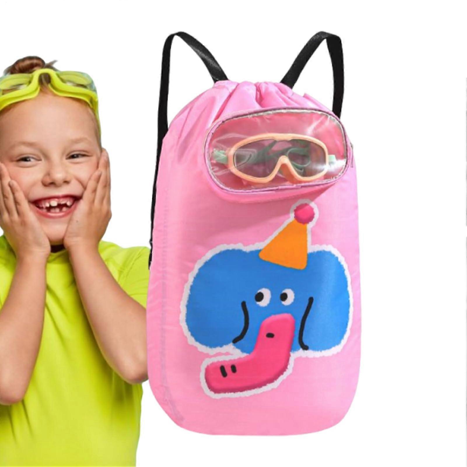 Kids Beach Bag Waterproof Swim Backpack with Drawstring Large Capacity Sandproof Storage Pink