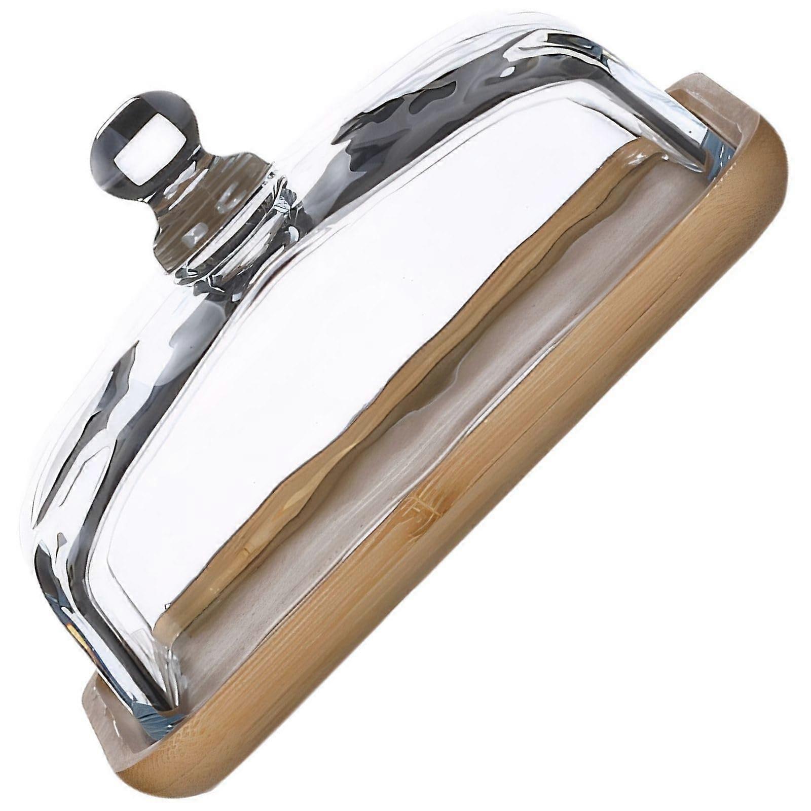 Wooden Cake Stand with Glass Cover, Rectangular Dessert Display for Parties, Brown