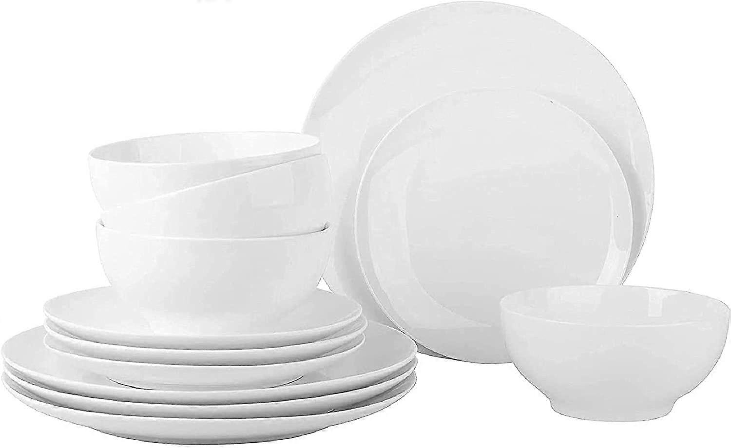 Porcelain Dinnerware Set for 4, 12 Piece White Ceramic Dish Set with Durable and Elegant Finish