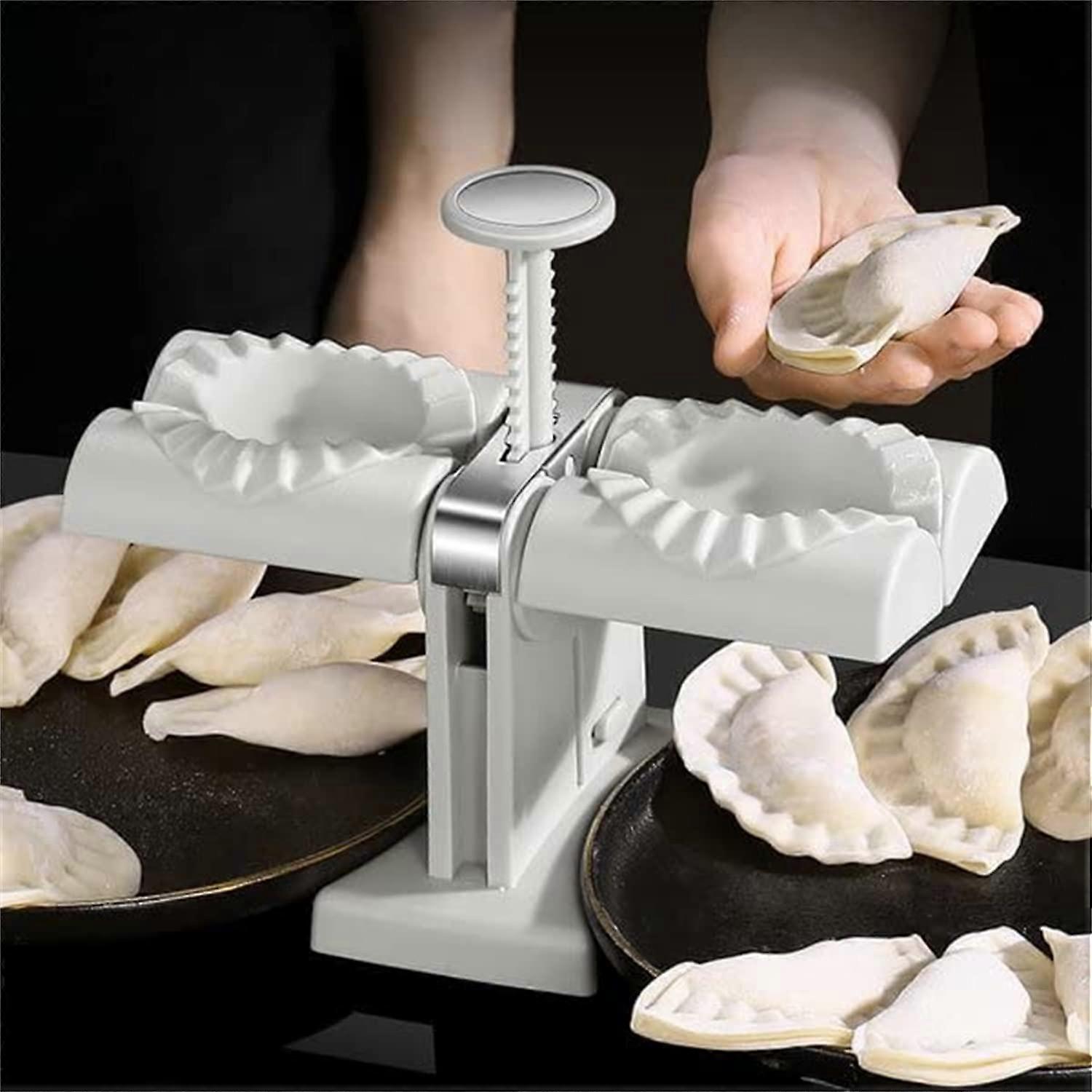 Stainless Steel Double Dumpling Maker Press Tool, Wrap Two at a Time with NonSlip Base