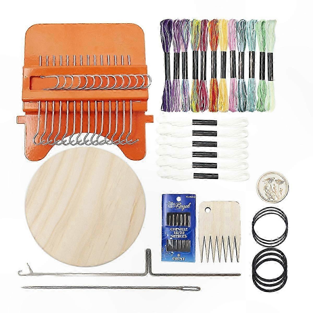 Mini Loom Kit with Threads for Beginners, Quick Mending Tool for Jeans and Fabrics