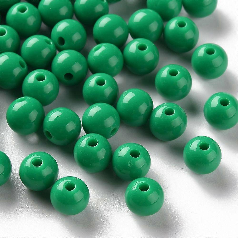 Opaque Acrylic Beads Round Green 8x7mm Hole: 2mm