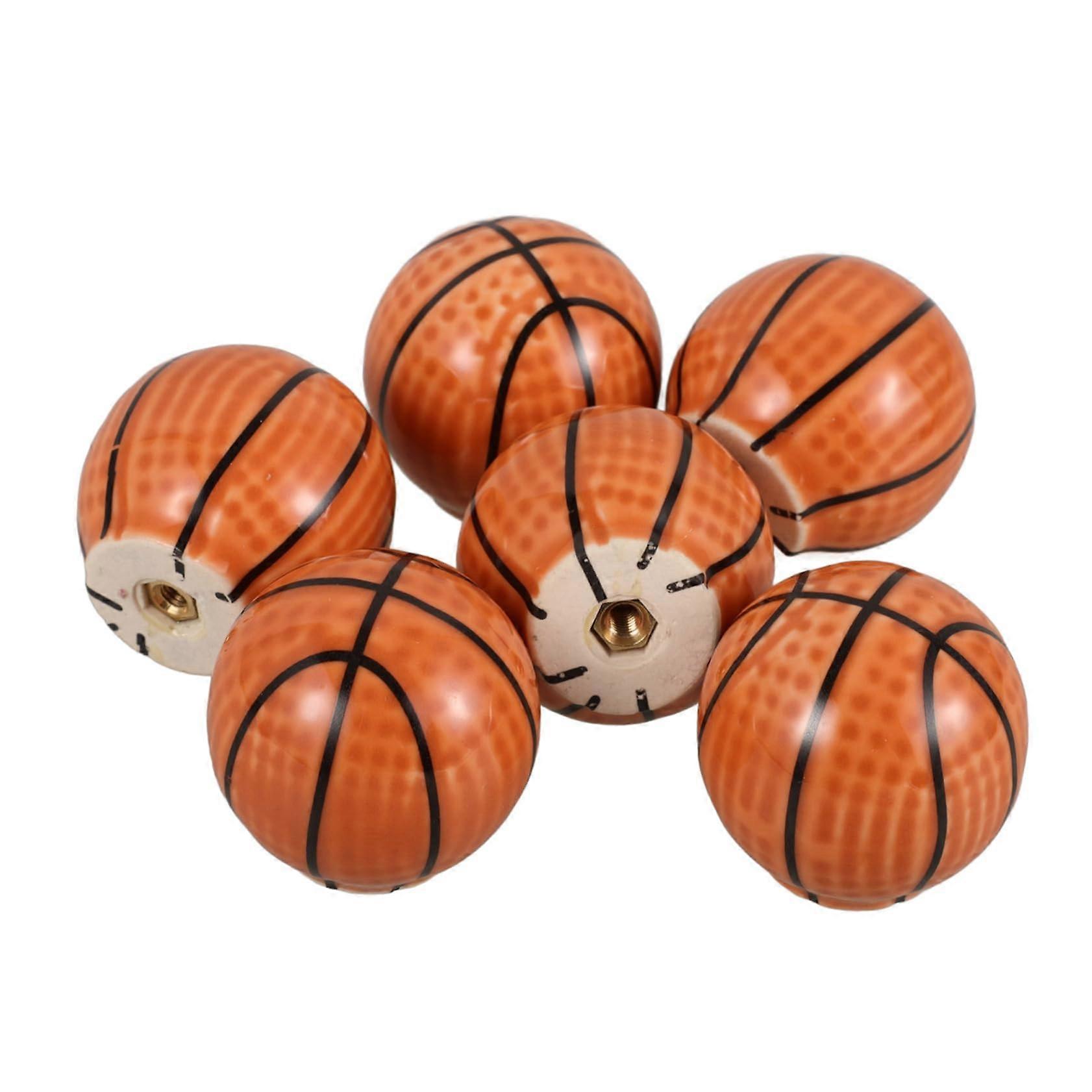 Basketball Cabinet Knobs 4pcs Orange Ceramic Drawer Pulls Decorative Wardrobe Handles Easy Install