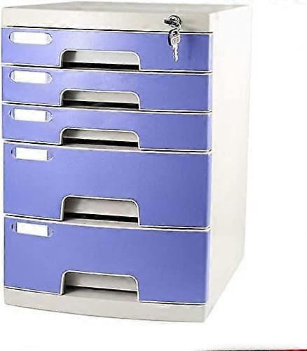 Lockable 5 Drawer Office File Cabinet with Secure Key Lock, Blue Desktop Storage Organizer