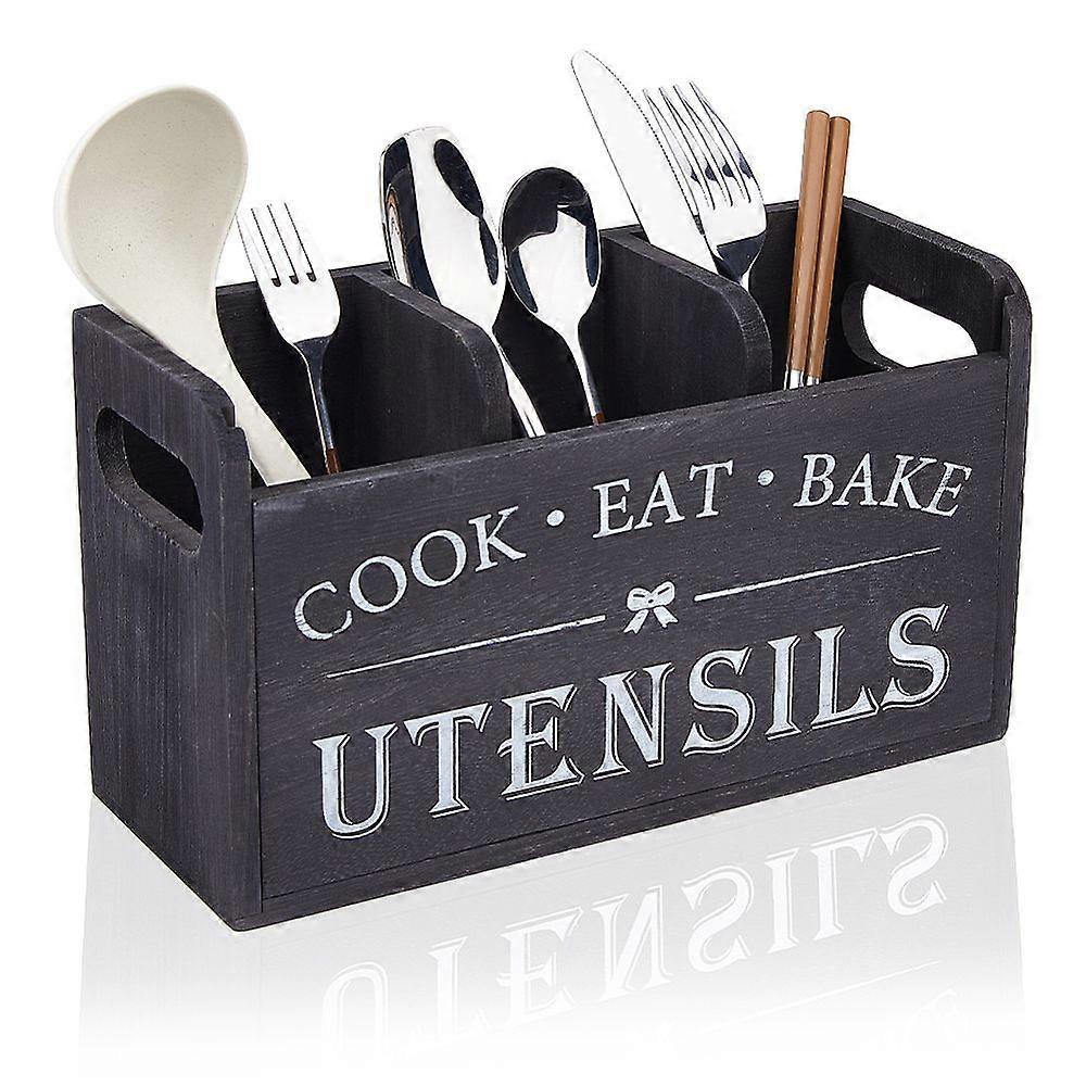 Wooden Kitchen Tableware Storage box Rectangle Black 269x104x154mm
