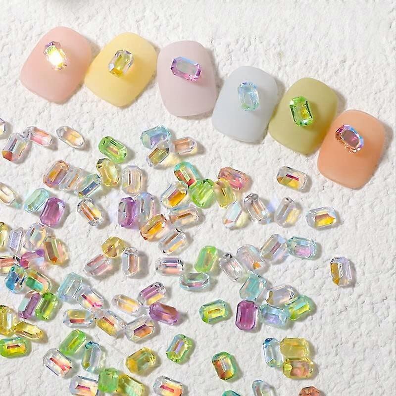 Press On Nails with Aurora Diamond Rhinestones Long Octagonal Full Coverage Nail Art Gems