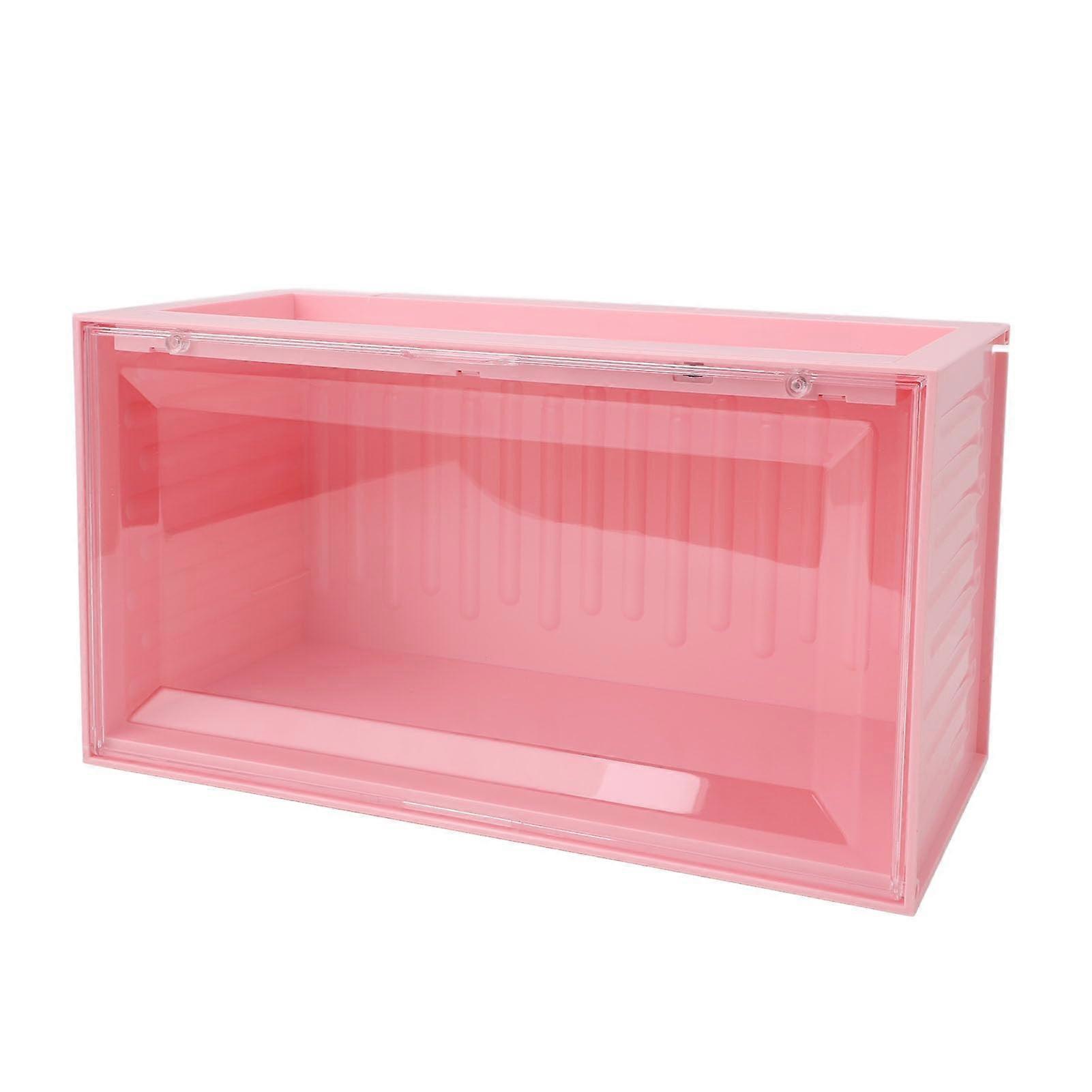 Action Figure Display Case with Touch Control Lighting, Dustproof 2 Tier Pink Collectibles Box