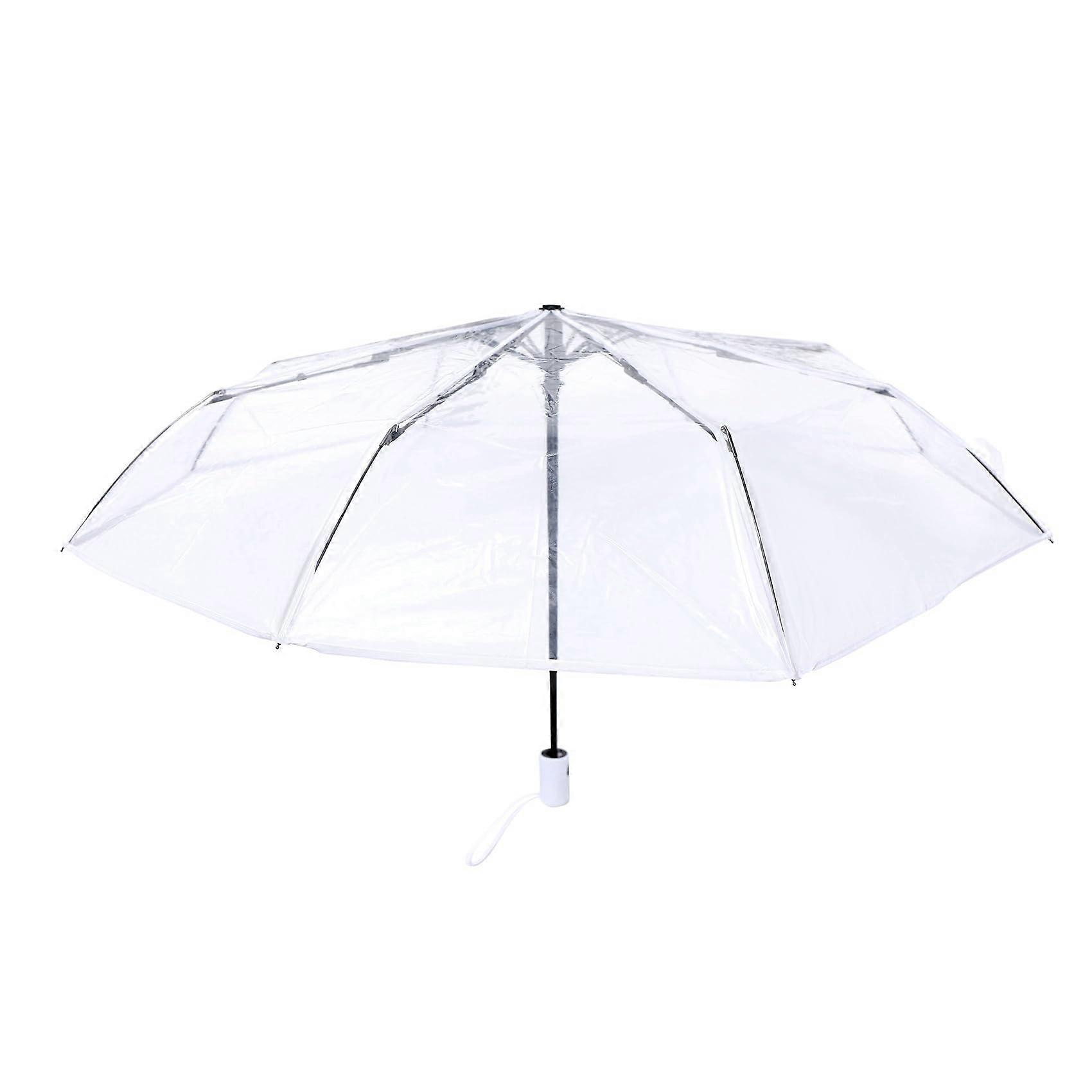 Clear Automatic Folding Umbrella with White Border, Windproof Compact Travel Transparent Design