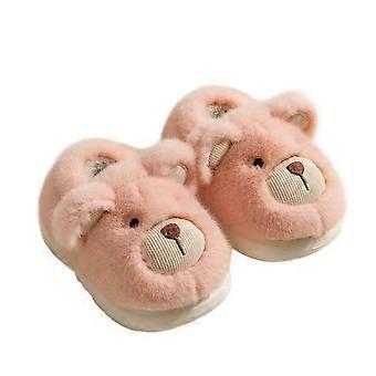 Girls Plush Slippers Cartoon Animal Warm Closed Toe Non- Soft Sole On Fuzzy Shoes Breathable Family Gatherings House Slipper,Pink,3-3.5 Years