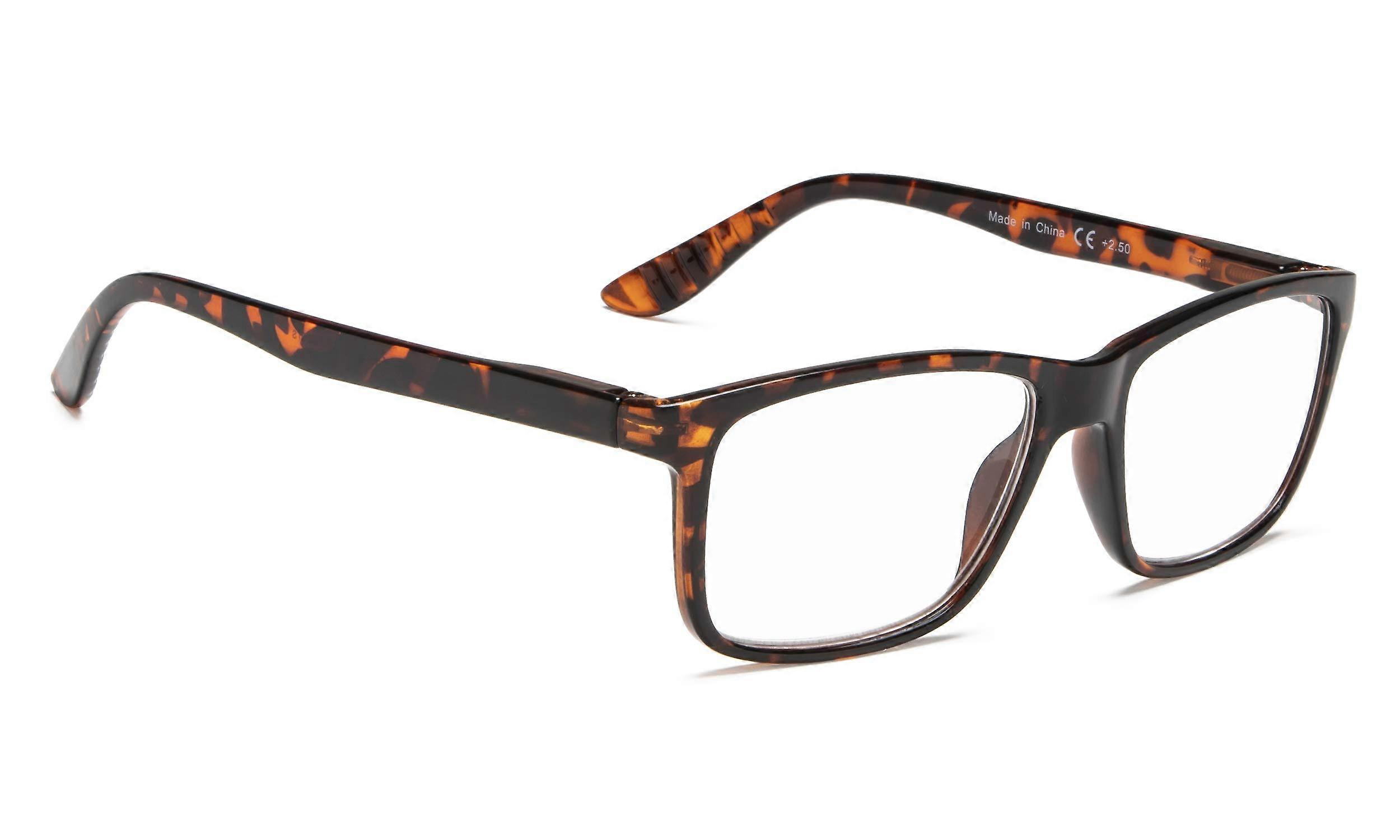 Blue Light Reading Glasses +1.50 Tortoise Rectangular Frame for Close Work Lightweight Fit