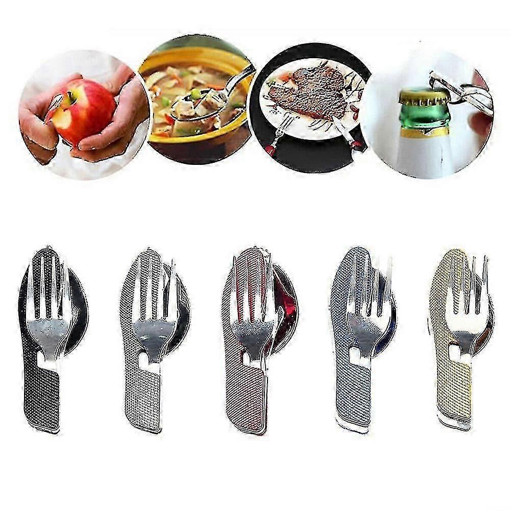 3 In 1 Folding Spoon Fork Set Multifunction Travel Camping Tableware Kit